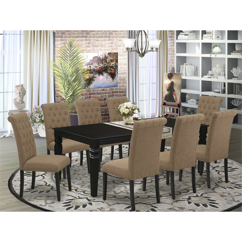 East West Furniture Logan 9-piece Wood Dining Set in Black/Light Sable