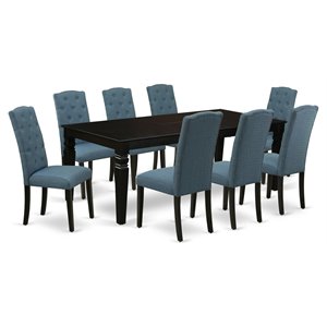 East West Furniture Logan 9-piece Wood Dining Set in Black/Blue