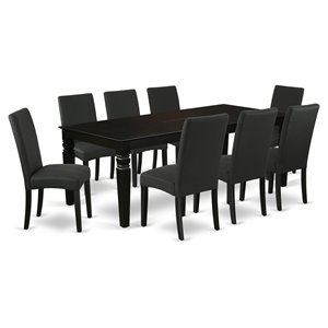 East West Furniture Logan 9-piece Traditional Wood Kitchen Set in Black