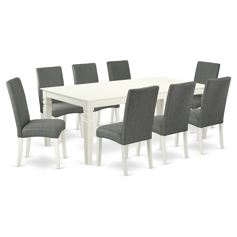 East West Furniture Logan 9-piece Wood Dining Set in Linen White/Gray