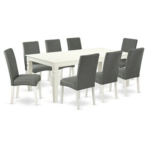 East West Furniture Logan 9-piece Wood Dining Set in Linen White/Gray