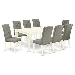 East West Furniture Logan 9-piece Wood Dining Table Set in Linen White