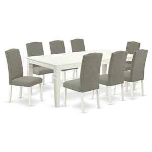 East West Furniture Logan 9-piece Wood Dining Set in Linen White/Dark Shitake