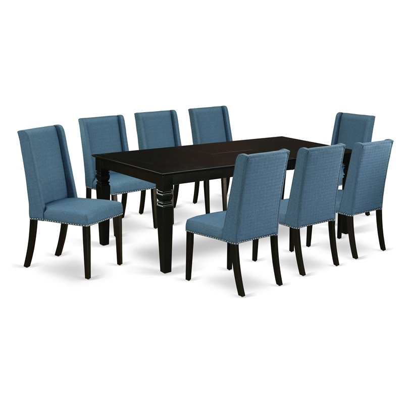 East West Furniture Logan 9-piece Wood Kitchen Table Set in Black