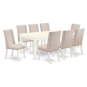 East West Furniture Logan 9-piece Wood Kitchen Set in Linen White