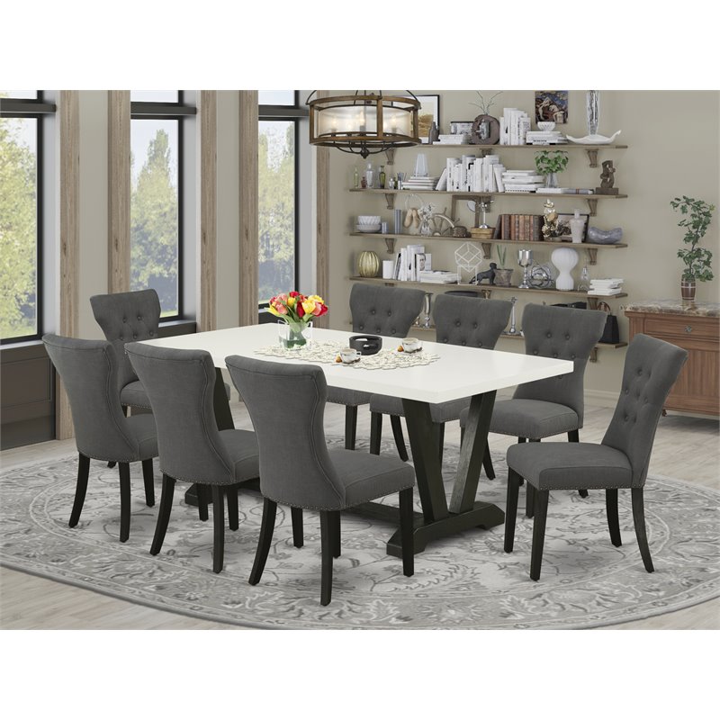 East West Furniture V-Style 9-piece Wood Dining Set in Dark Gotham Gray
