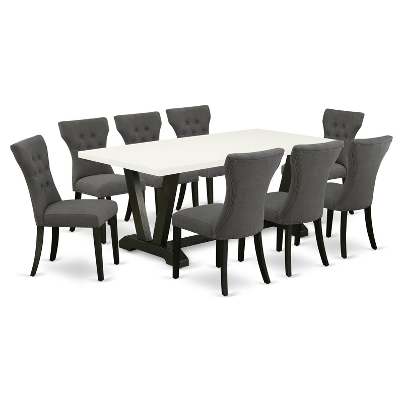 East West Furniture V-Style 9-piece Wood Dining Set in Dark Gotham Gray