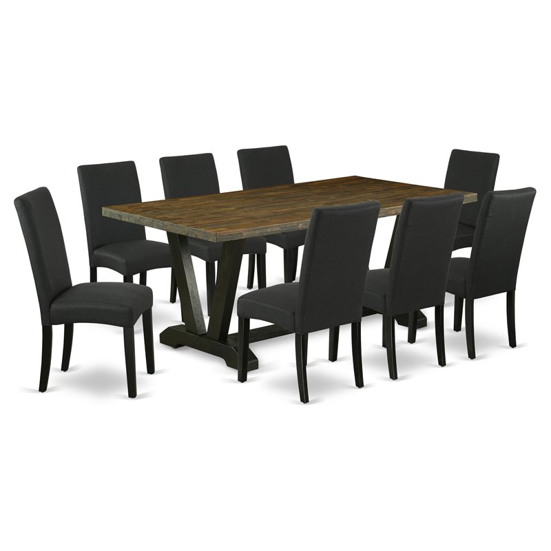 East West Furniture V-Style 9-piece Wood Dining Set in Jacobean/Black