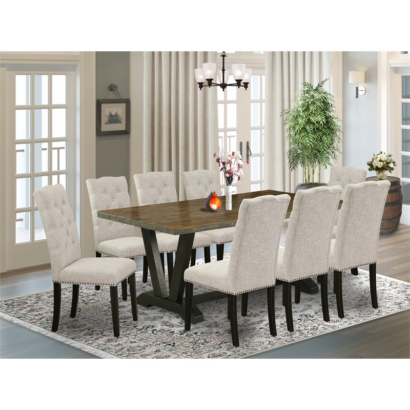 East West Furniture V-Style 9-piece Wood Kitchen Set in Doeskin Gray