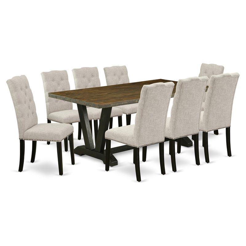 East West Furniture V-Style 9-piece Wood Kitchen Set in Doeskin Gray