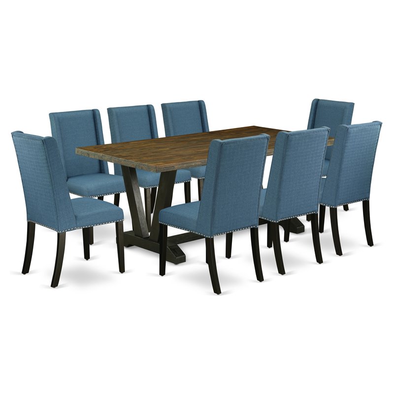 East West Furniture V-Style 9-piece Wood Dining Room Set in Black
