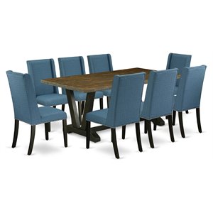 East West Furniture V-Style 9-piece Wood Dining Room Set in Black