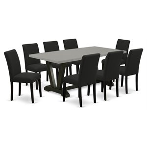 East West Furniture V-Style 9-piece Wood Kitchen Set in Black Finish