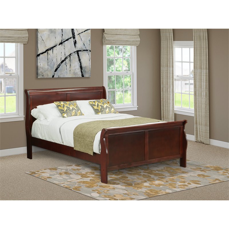 East West Furniture Louis Philippe Traditional Wood Queen Bed in Phillip Walnut