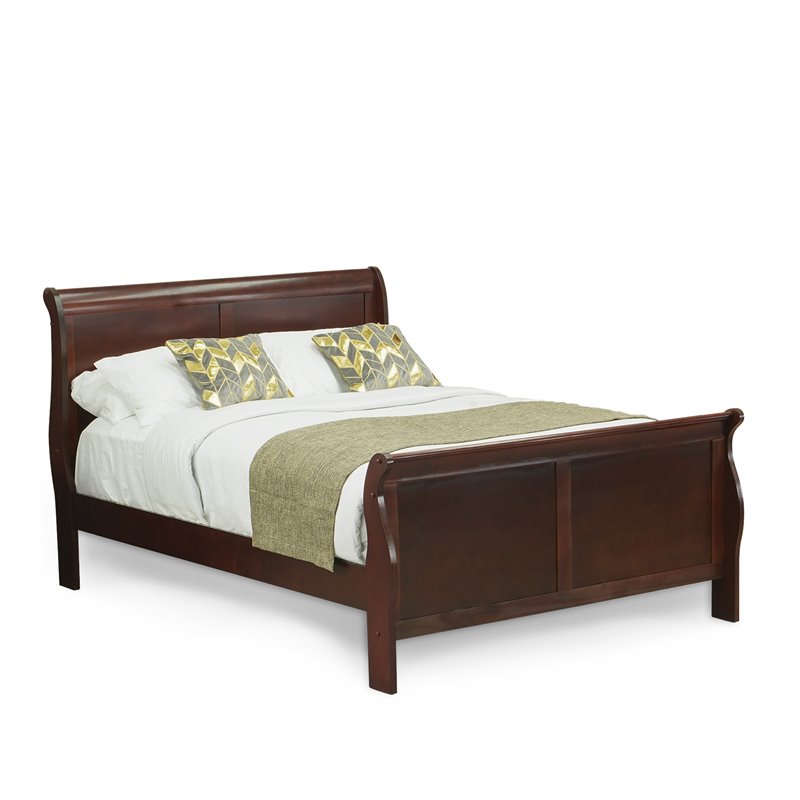 East West Furniture Louis Philippe Traditional Wood Queen Bed in Phillip Walnut