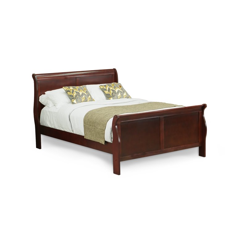 East West Furniture Louis Philippe Traditional Wood Queen Bed in Phillip Walnut