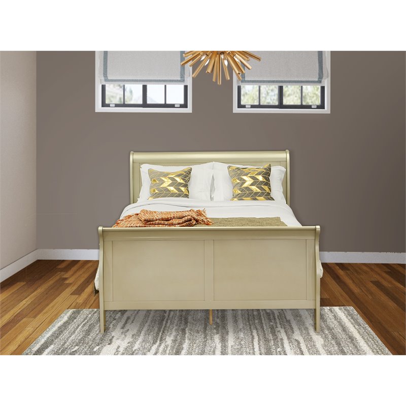 East West Furniture Louis Philippe Traditional Wood Queen Bed in Metallic Gold
