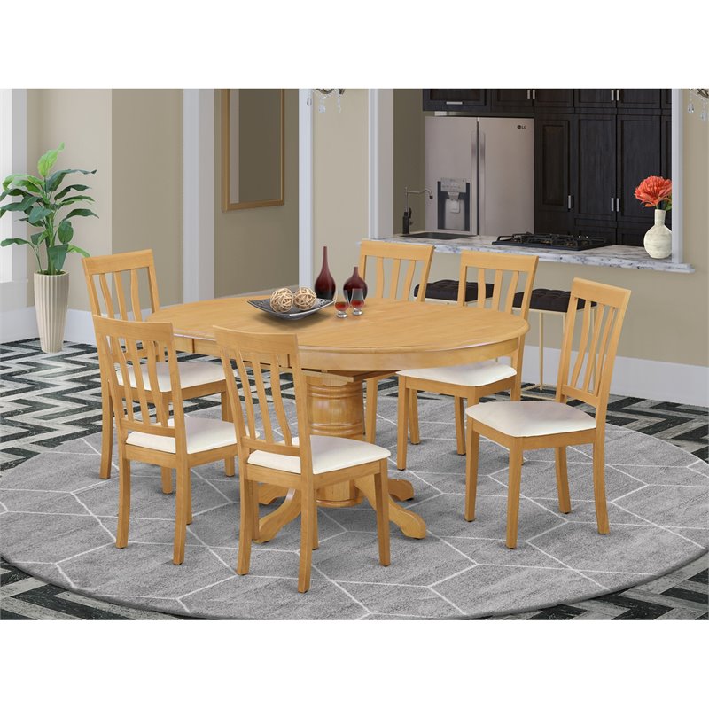 East West Furniture Avon 7-Piece Wooden Dining Set in Light Oak