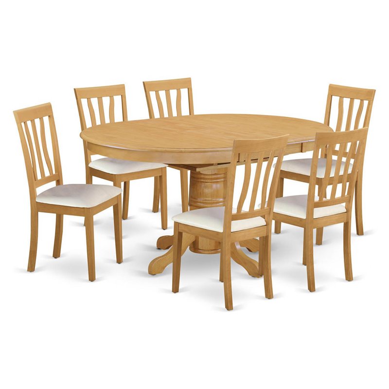 East West Furniture Avon 7-Piece Wooden Dining Set in Light Oak