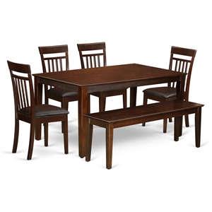 East West Furniture Capri 6-Piece Wooden Dining Set in Mahogany
