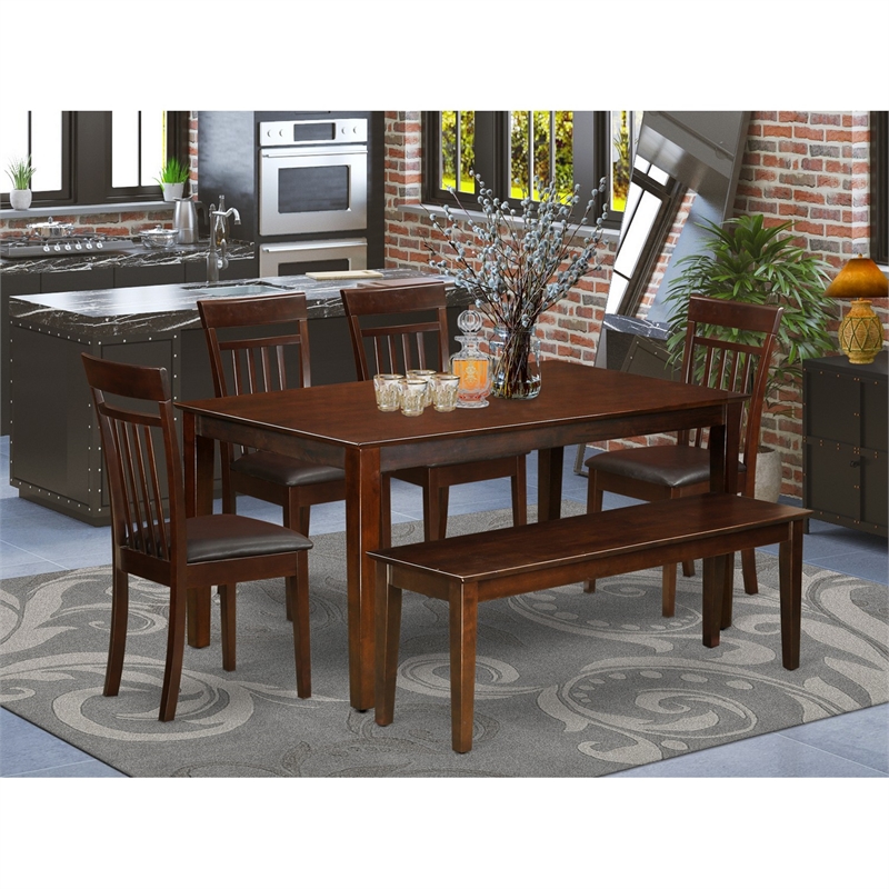 East West Furniture Capri 6-Piece Wooden Dining Set in Mahogany