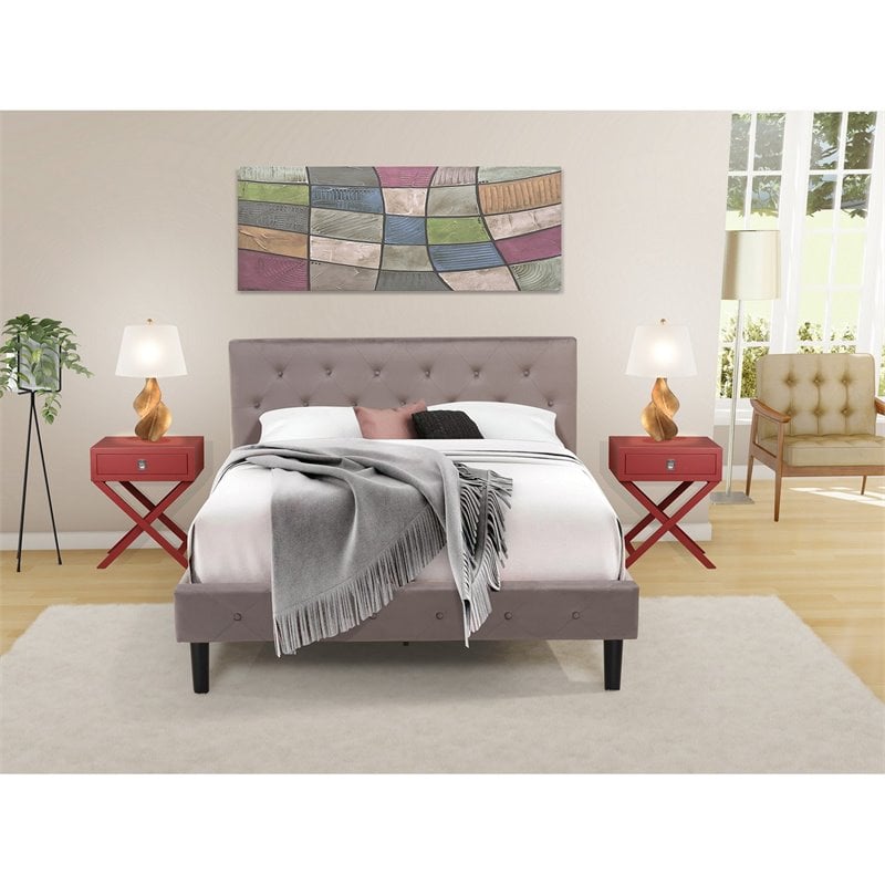 East West Furniture Nolan 3-Piece Wood Queen Bedroom Set in Brown/Burgundy