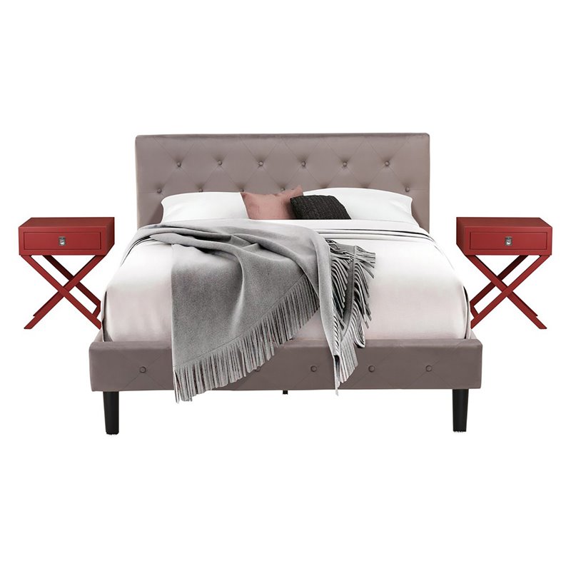 East West Furniture Nolan 3-Piece Wood Queen Bedroom Set in Brown/Burgundy