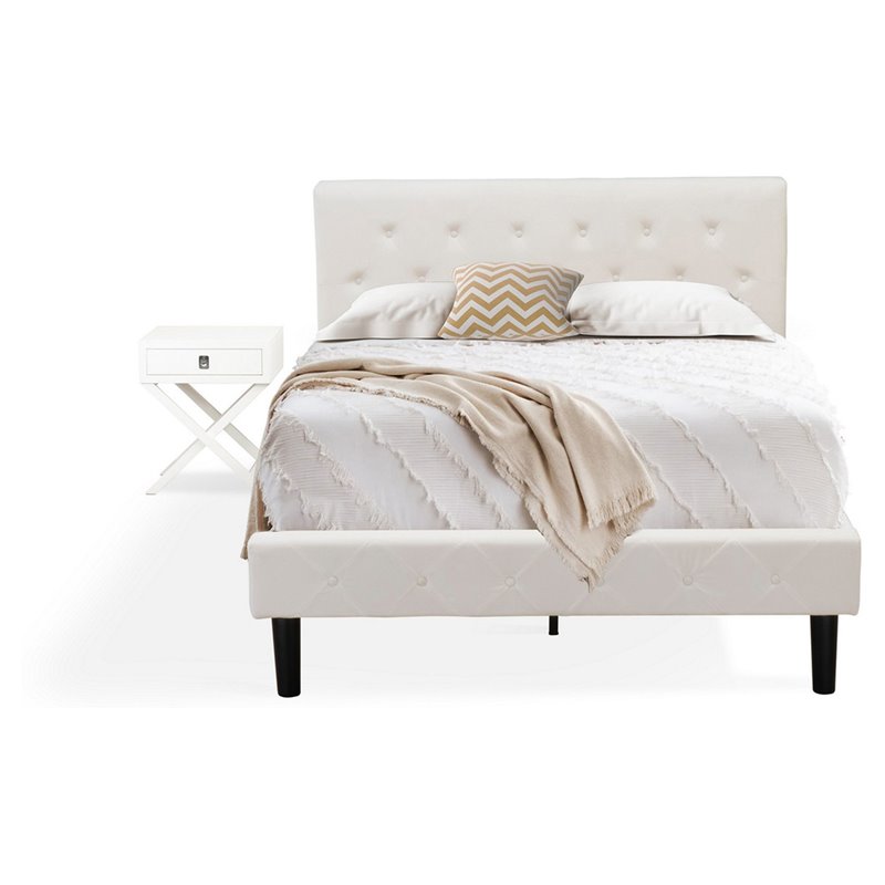 East West Furniture Nolan 2-Piece Wooden Full Bedroom Set in White