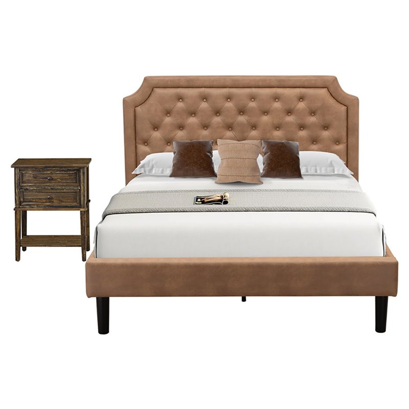 East West Furniture Granbury 2 Pieces Wood Queen Bedroom Set in Jacobean/Brown