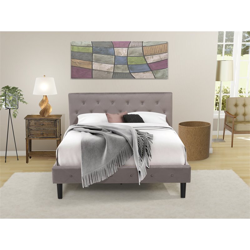 East West Furniture Nolan 2-Piece Wood Queen Bedroom Set in Jacobean/Taupe Brown
