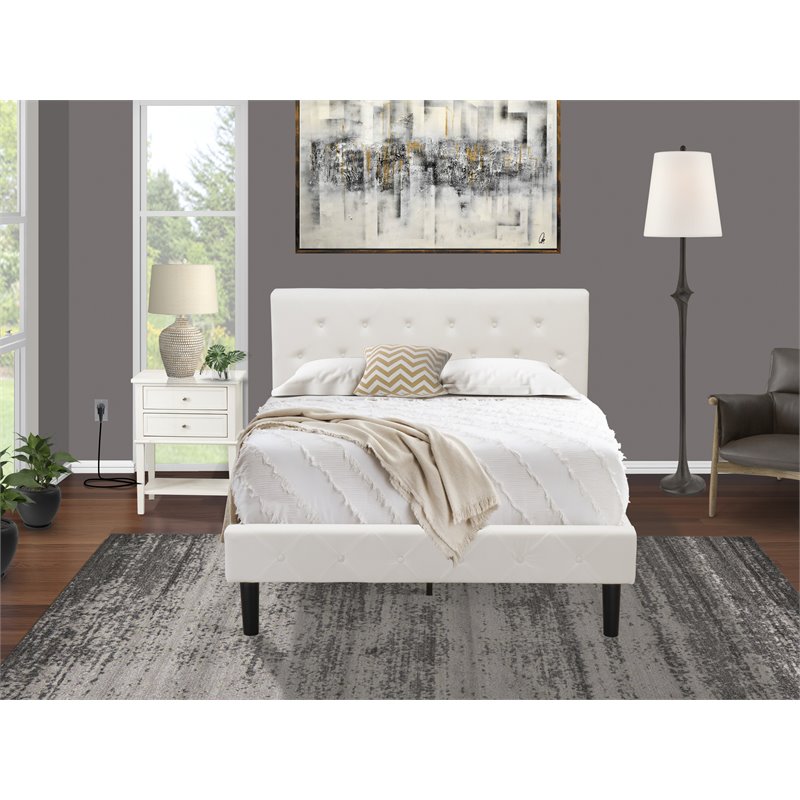 East West Furniture Nolan 2-Piece Wood Full Bedroom Set in White/Butter Cream