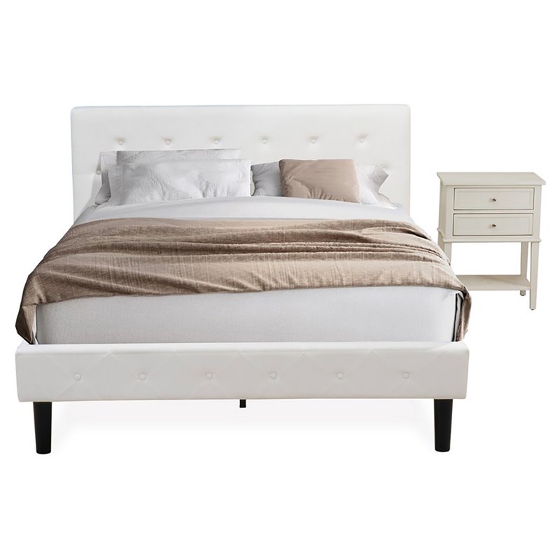 East West Furniture Nolan 2-Piece Wood Queen Bedroom Set in White/Butter Cream