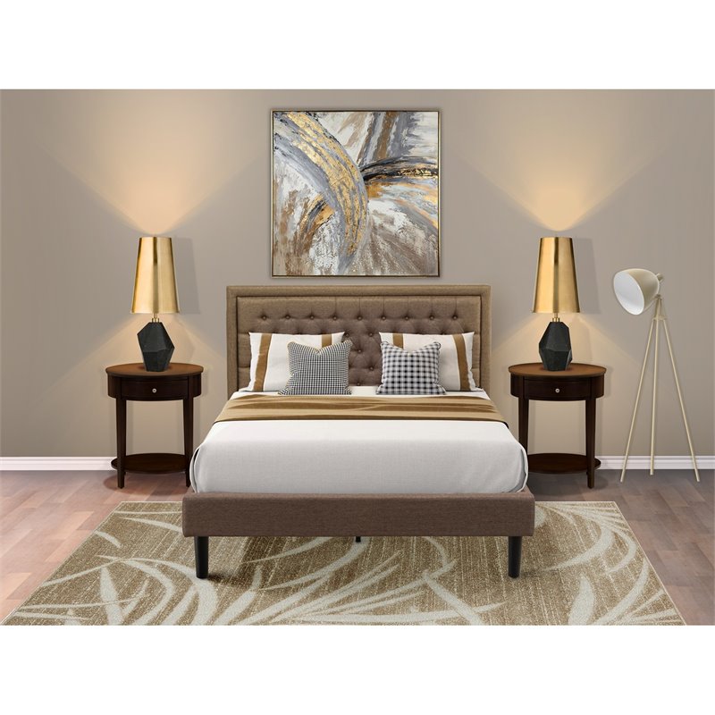 East West Furniture Kendall 3-Piece Wood Queen Bedroom Set in Brown/Mahogany