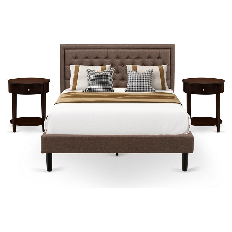 East West Furniture Kendall 3-Piece Wood Queen Bedroom Set in Brown/Mahogany