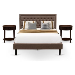 East West Furniture Kendall 3-Piece Wood Queen Bedroom Set in Brown/Mahogany