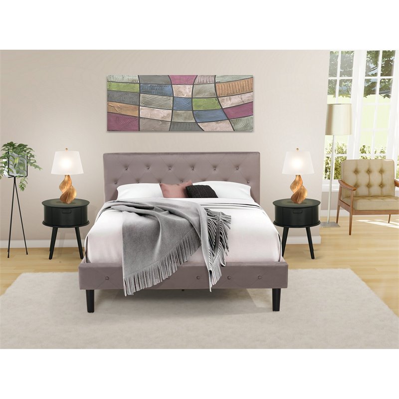 East West Furniture Nolan 3-Piece Wood Queen Bedroom Set in Taupe Brown/Black