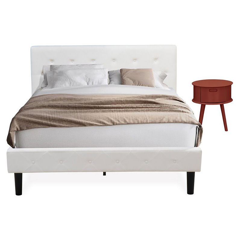 East West Furniture Nolan 2-Piece Wood Queen Bedroom Set in White/Burgundy