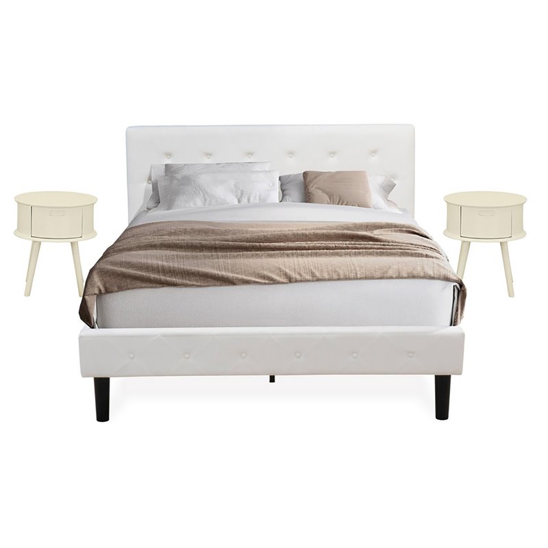 East West Furniture Nolan 3-Piece Wood Queen Bedroom Set in White
