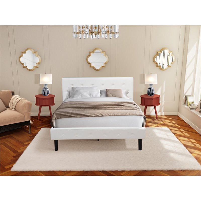 East West Furniture Nolan 3-Piece Wood Queen Bedroom Set in White/Burgundy