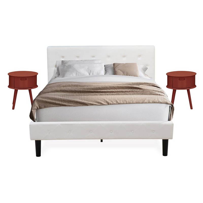 East West Furniture Nolan 3-Piece Wood Queen Bedroom Set in White/Burgundy