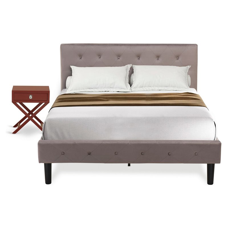 East West Furniture Nolan 2-Piece Wood Full Bedroom Set in Brown/Burgundy