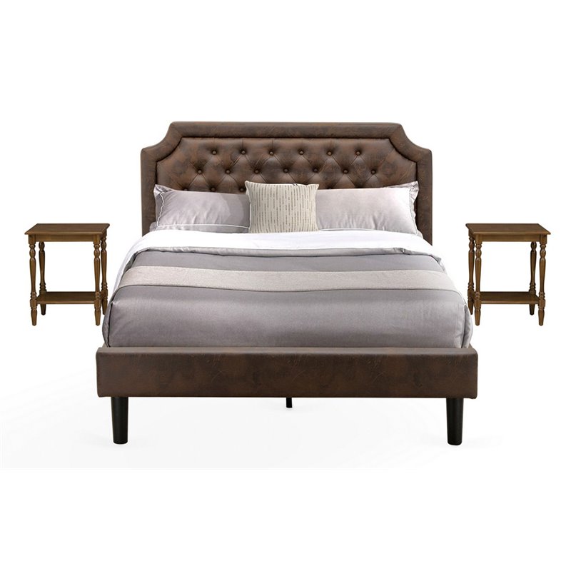 East West Furniture Granbury 3-Piece Wood Queen Bedroom Set in Dark Brown
