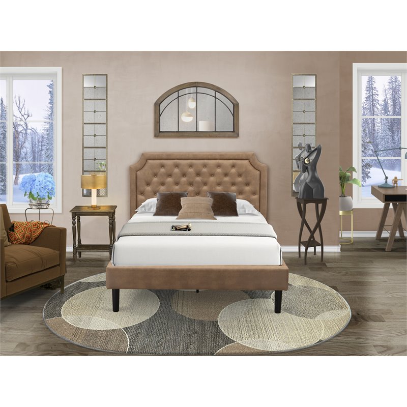 East West Furniture Granbury 2-Piece Wood Full Platform Bedroom Set in Brown