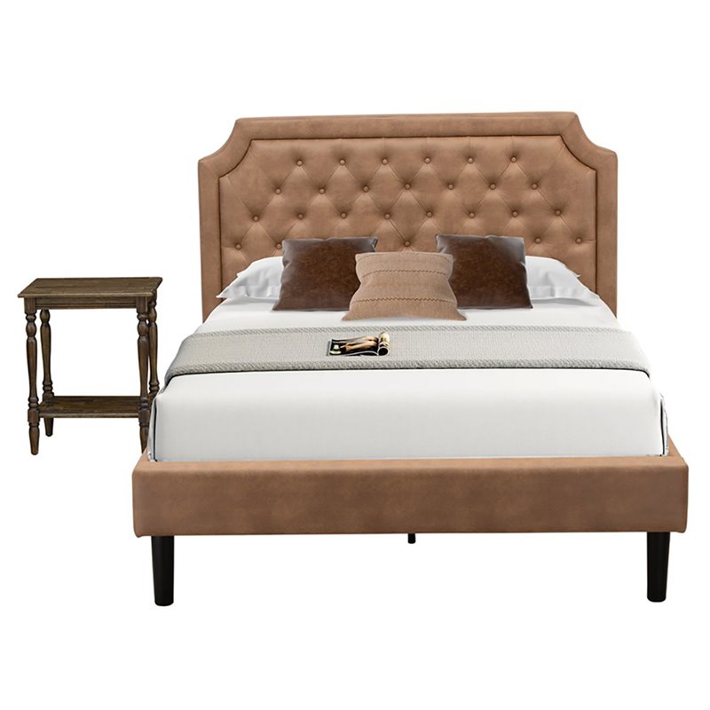 East West Furniture Granbury 2-Piece Wood Full Platform Bedroom Set in Brown