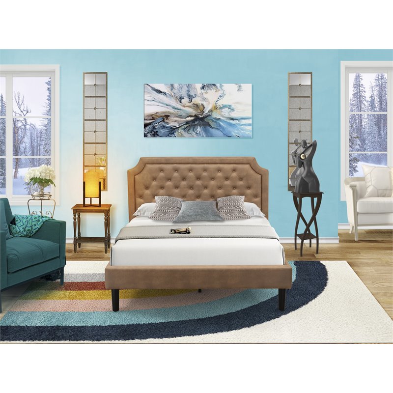 East West Furniture Granbury 2-Piece Wood Queen Platform Bedroom Set in Brown