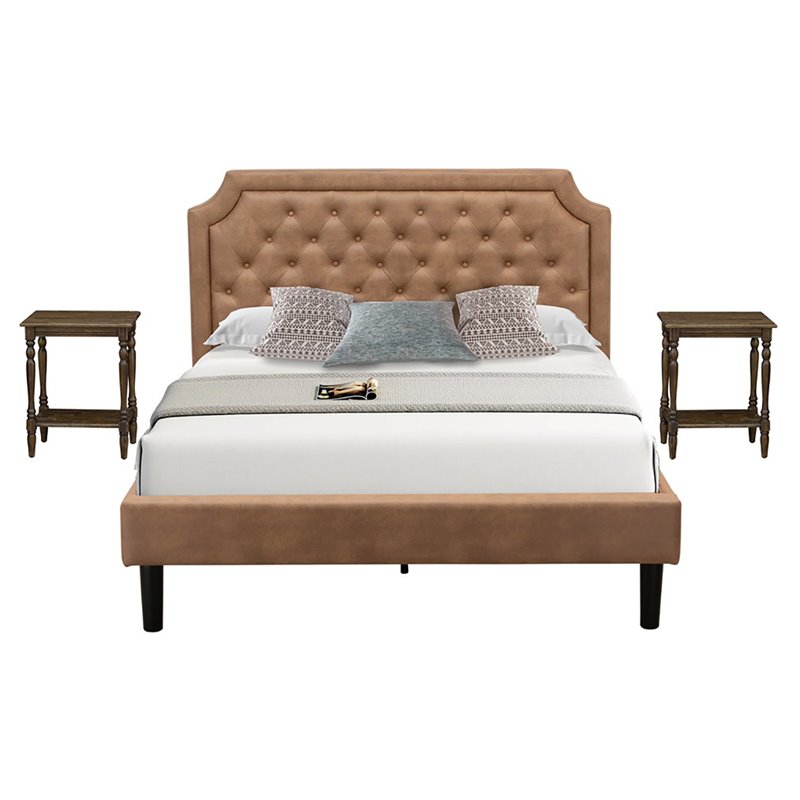 East West Furniture Granbury 3-Piece Wood Queen Platform Bedroom Set in Brown