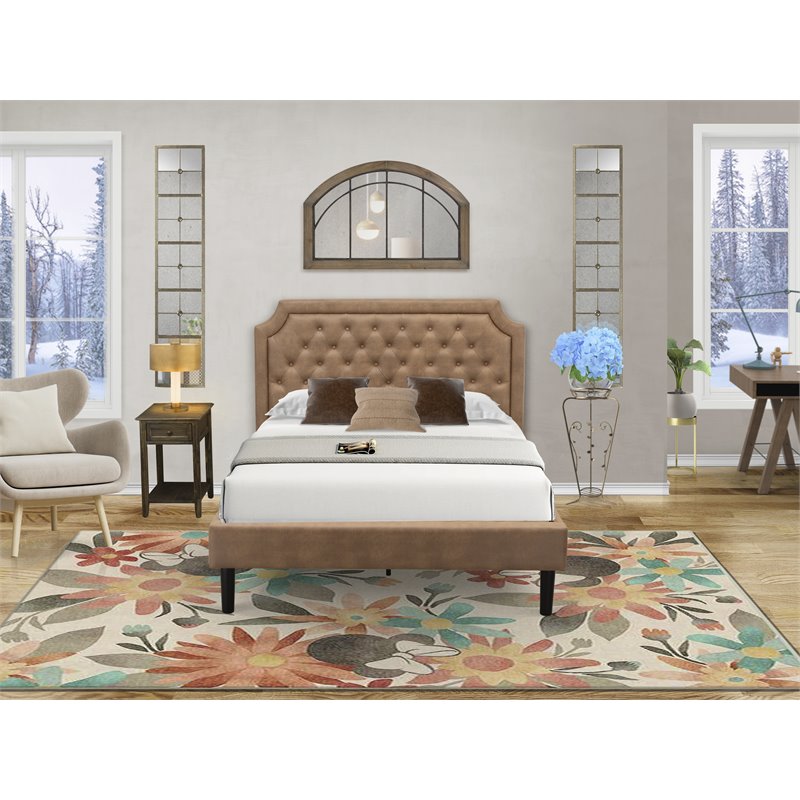 East West Furniture Granbury 2 Pieces Wood Full Platform Bedroom Set in Brown