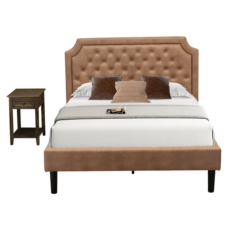 East West Furniture Granbury 2 Pieces Wood Full Platform Bedroom Set in Brown