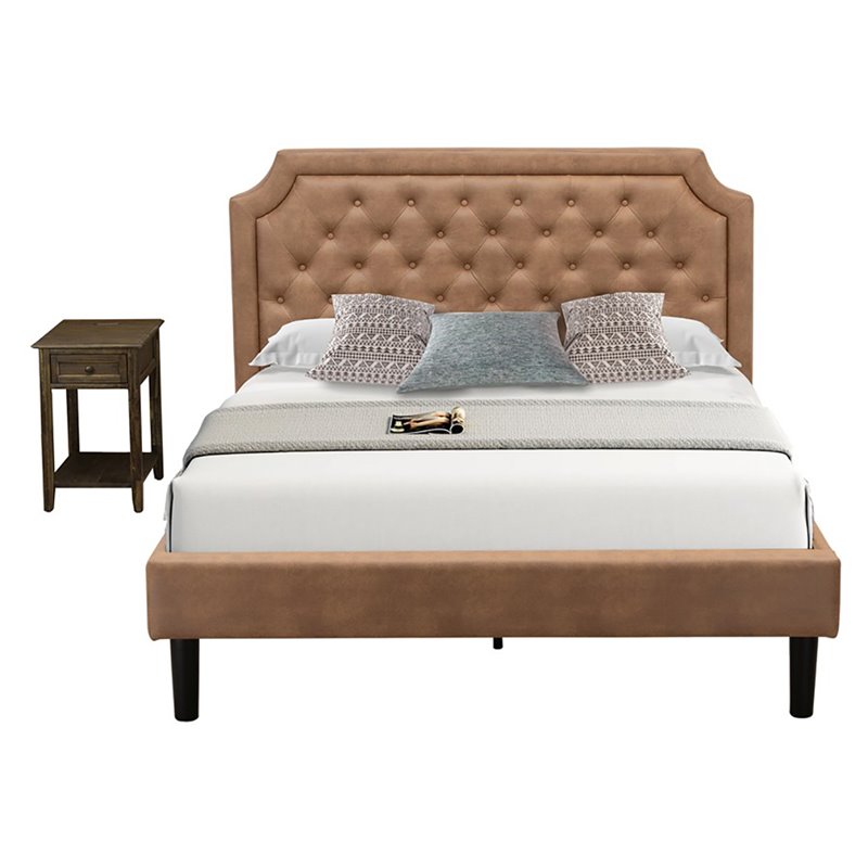 East West Furniture Granbury 2 Pieces Wood Queen Platform Bedroom Set in Brown