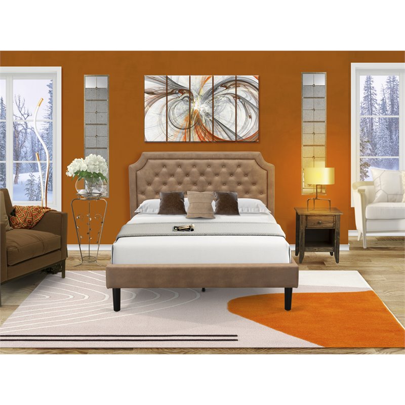 East West Furniture Granbury 2-Piece Wooden Queen Bedroom Set in Brown/Jacobean